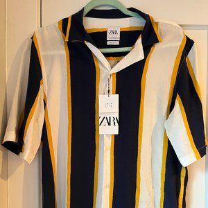 ZARA STRIPED PRINT SHIRT w/ SPREAD COLLAR - SHORT SLEEVE BUTTON DOWN
